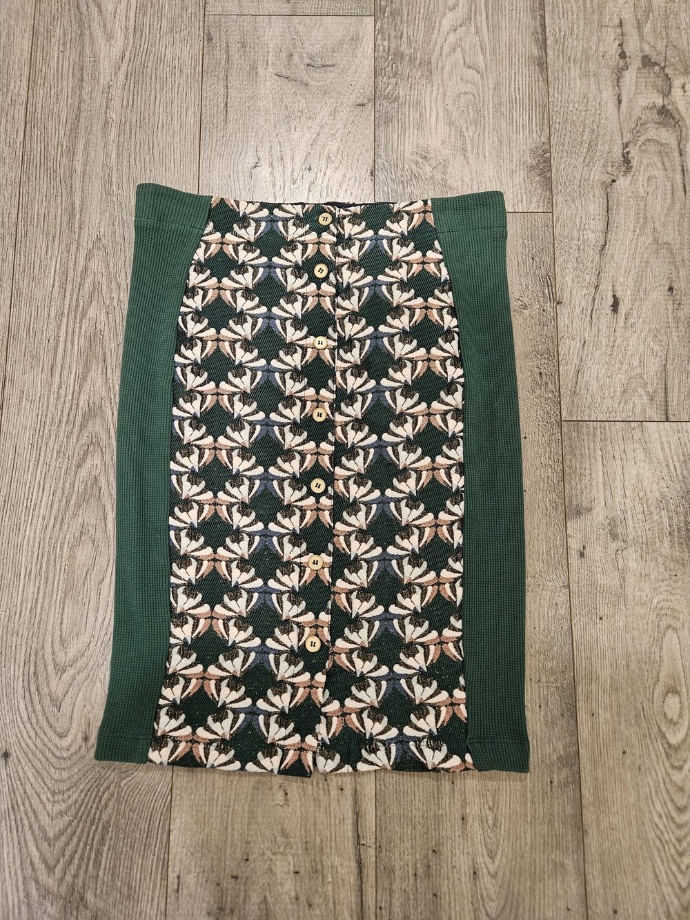 Anthropologie  Dolan Green Floral-Panel Knit Pencil Skirt Sz. S